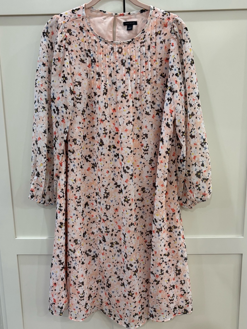 Ann Taylor Blush Floral Pintuck Midi Dress